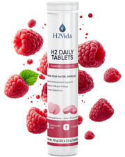 H2Vida Raspberry hydrogen tablets in bottle for daily hydration and energy support
