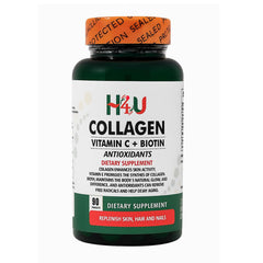 H4U Advanced Collagen bottle with 90 tablets for daily skin, hair, and nail support.