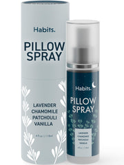 Habits lavender pillow spray bottle on bedside table for calming sleep rituals