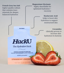 HackU The Hydration Hack powder scoop added to water for quick hydration.