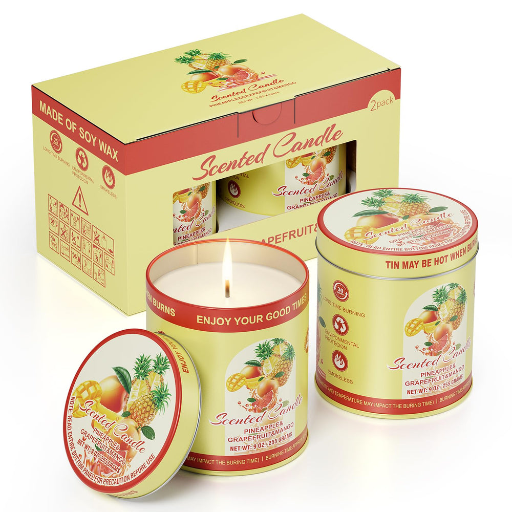 HAHACHUNG Pineapple Grapefruit Mango candle jar set elevating mood with tropical fragrance.