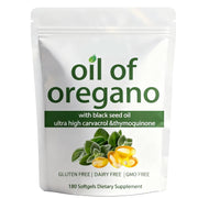 hairhalo oregano-softgels bottle with antioxidant-rich 4X carvacrol and thymoquinone
