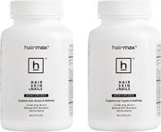 Hairmax biotin bottle label shows 2500 mcg for hair health and elasticity.