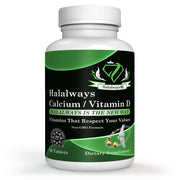 HalalwaysUS bottle of calcium and vitamin D for convenient daily bone support.