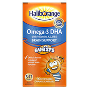 Haliborange Kids Omega-3 orange-chewable-fruit-bursts support healthy brain function.