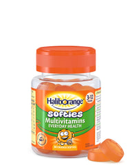 Haliborange orange multivitamin softies bottle on the kitchen counter for daily kid nutrition