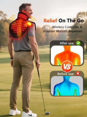 HALIDODO therapy wrap demonstrates shoulder coverage in use for relaxing tension.
