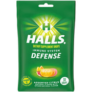 HALLS Defense assorted citrus drops in resealable pack for travel and immune support