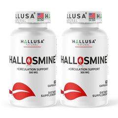 Hallusa Natural Hallosmine 120 capsules bottle for leg circulation support.