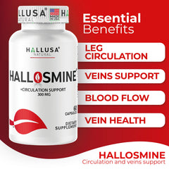 Hallusa Natural Hallosmine bottle in hand showing convenient dosage.