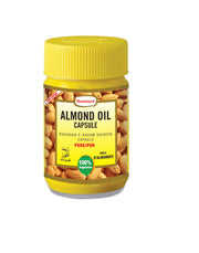 HAMDARD Almond Oil Veg Capsules bottle with capsules, potential support for skin and hair health.