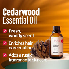 H'ana cedarwood essential oil on skin for a nourishing routine