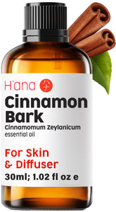 H'ana Cinnamon Bark essential oil bottle ready for diffuser aromatherapy.