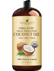 Aceite Coco Fraccionado Orgánico Handcraft Blends, vertido suave para piel y cabello.