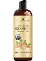 Handcraft Blends Organic Sesame Oil bottle for versatile skin and hair care.