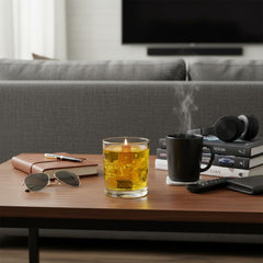 Ideal Gift for Men sandalwood candle during cozy evenings with wooden wick crackle.