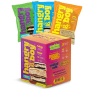 Hangryboy protein cookie sandwich packaging shown for on-the-go snacking.