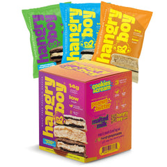 Hangryboy protein cookie sandwich packaging shown for on-the-go snacking.
