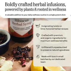 Hany's Harvest Hibiscus Ginger Syrup pour demonstrates a convenient wellness ritual for warm tea.