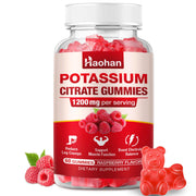 Haohan potassium citrate gummies bottle promoting daily muscle support with raspberry flavor.
