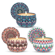 Haoson three-scent candle set in freesia tin enhances cozy home ambience.