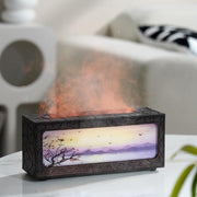 HapIntlNex fireplace diffuser in wood-grain finish, ideal for cozy living spaces and desks.