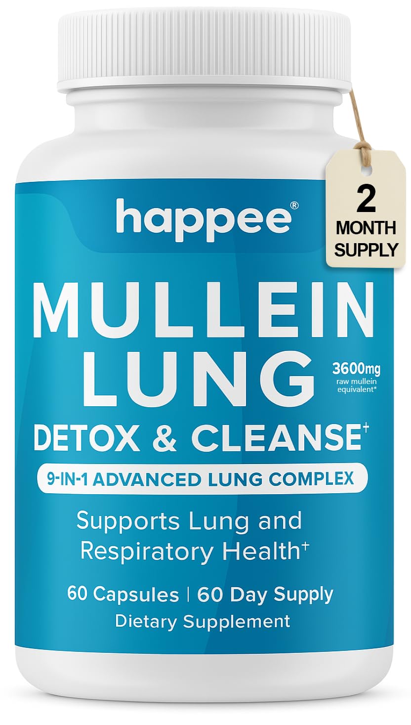 Happee Mullein Leaf bottle front with 60 capsules for daily lung support