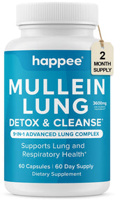 Happee Mullein Leaf bottle front with 60 capsules for daily lung support