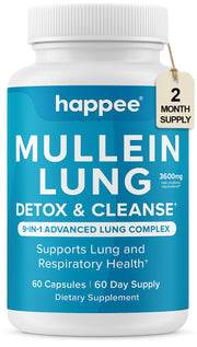 Happee Mullein Leaf bottle front with 60 capsules for daily lung support