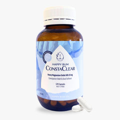 Happy Bum CostaClear bottle pour demonstrates gentle relief for travel-friendly digestion.