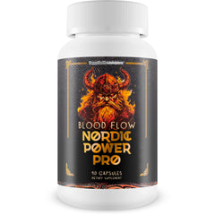 Happy Health Blood Flow Nordic Power Pro bottle on a clean surface signaling daily circulation support