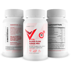 Pouring Vital Blood Flow Surge Pro bottle illustrating convenient daily routine.