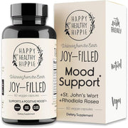 Happy Healthy Hippie Joy-Filled mood pill bottle promotes calm focus and daily balance.