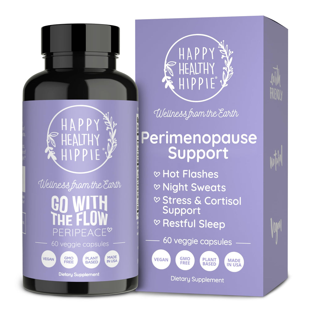 Happy Healthy Hippie perimenopause bottle for daily hormone balance support.