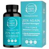 Happy Healthy Hippie Zen Again bottle front, for daily stress support.