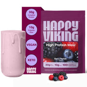 Happy Viking Berry Parfait tub showing plant-based protein for meals.