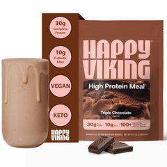 Happy Viking Chocolate Protein bottle showing premium packaging for convenient on-the-go fueling.