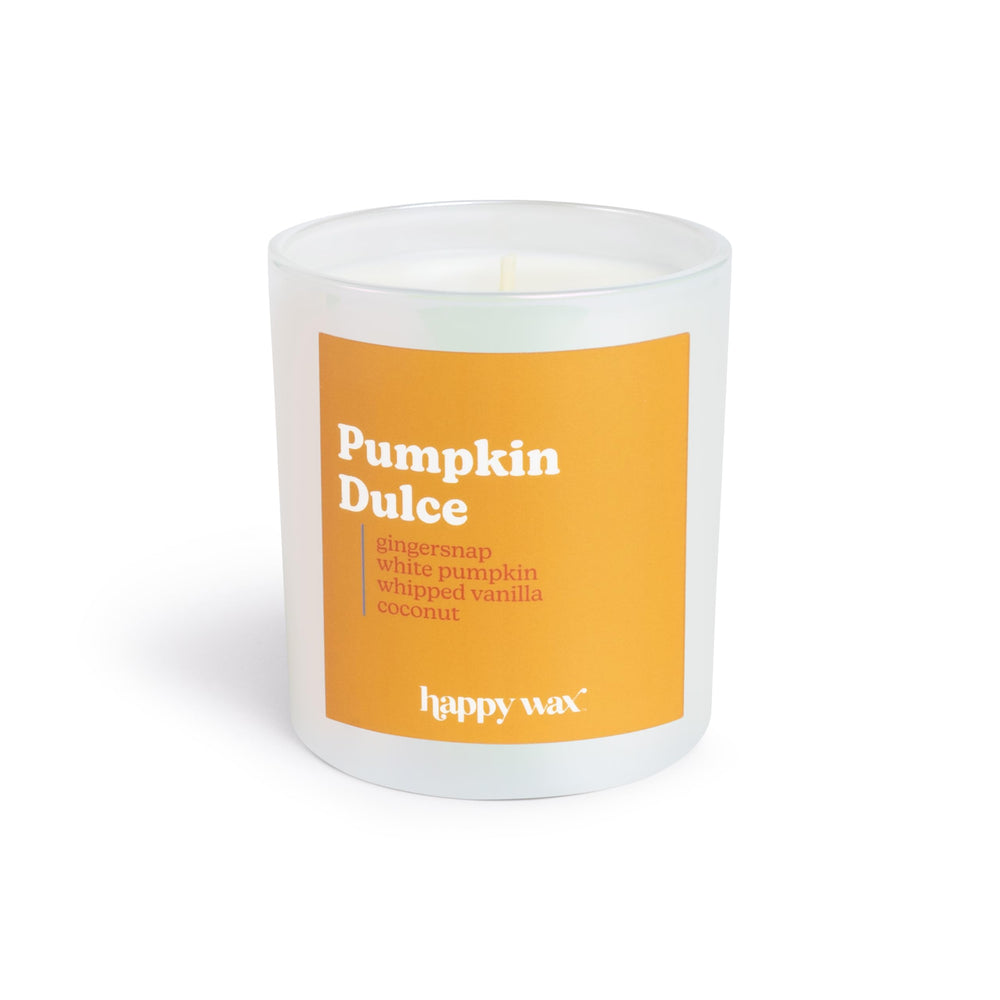 Happy Wax Pumpkin Dulce front view with natural soy candle and autumn aroma