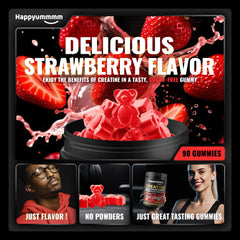 Happyummmm Creatine Gummies ingredient list emphasizes traceable creatine monohydrate supply.