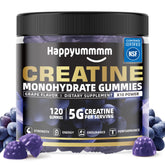 Happyummmm creatine gummies grape bottle boosts daily focus and endurance.