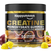 Happyummmm Creatine Gummy packaging with passion fruit flavor and 5g dose for workouts