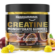 Happyummmm Creatine Gummy packaging with passion fruit flavor and 5g dose for workouts
