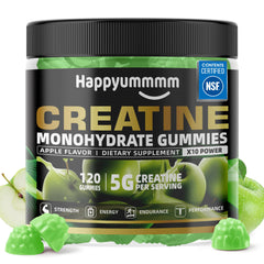 Happyummmm creatine gummy apple bottle for on-the-go focus and endurance.
