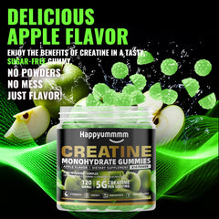 Happyummmm creatine gummy apple texture close-up with bright flavor.