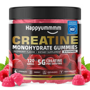 Happyummmm Creatine Gummy bottle front showing 5g dose for daily use.