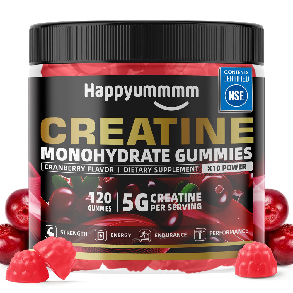 Happyummmm cranberry creatine gummy bottle for on-the-go workouts