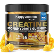 Happyummmm mango creatine gummy bottle for convenient workout support.
