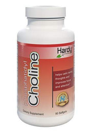 Hardy Nutritionals phosphatidylcholine bottle promotes calm focus and daily clarity.