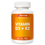 HARMONIFY vitamin D3 K2 bottle highlights a 2-month supply for daily wellness.