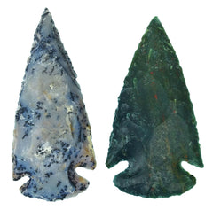 HARMONIZE Reiki arrowhead agate set shown left, ideal for focused meditation and calm energy.